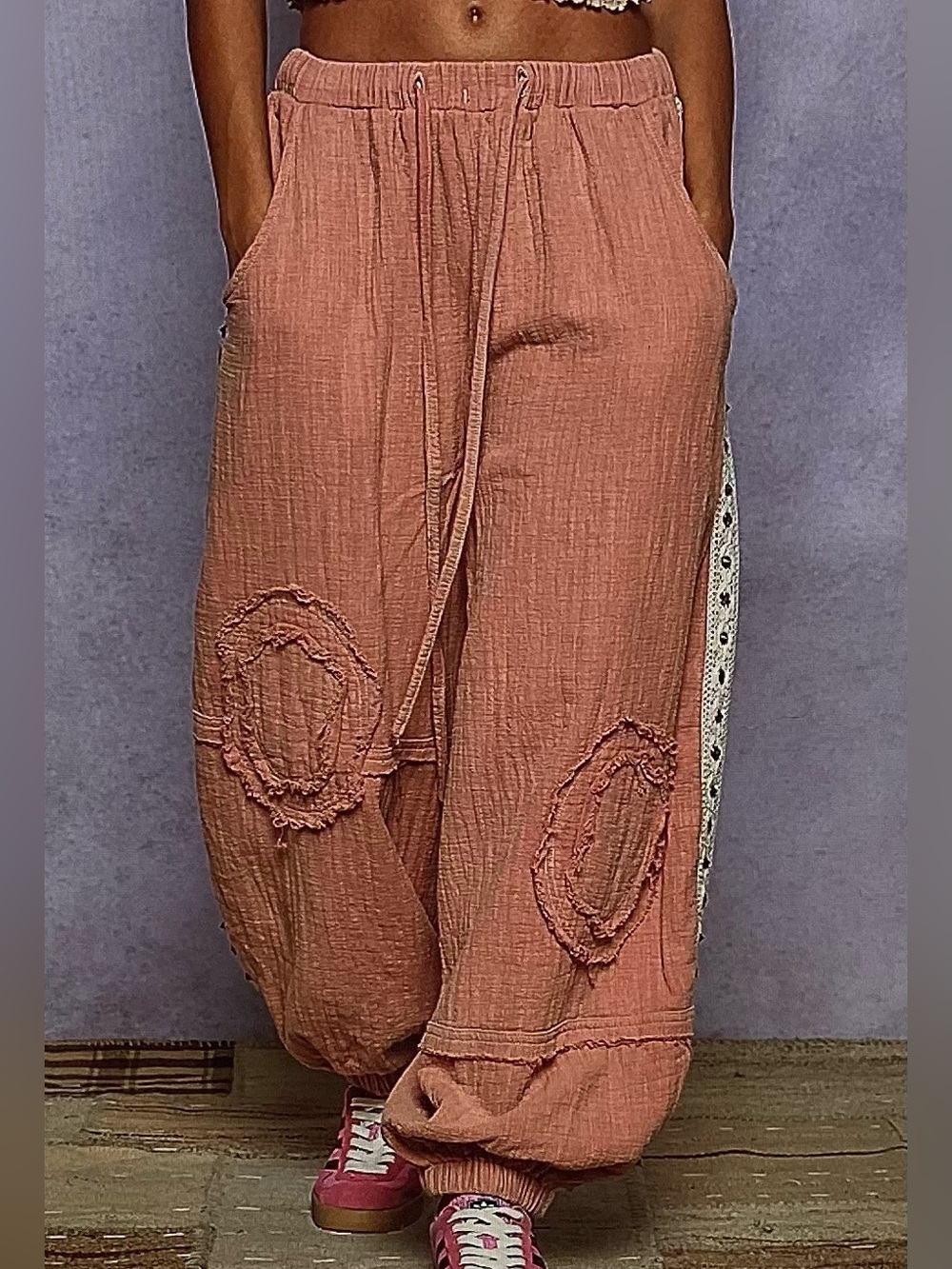 POL Double Gauze Pink Blush Studded Joggers